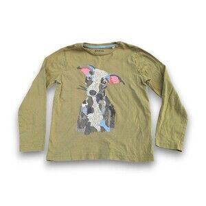 MINI BODEN Green Dog Super Stitch Embroidered Long Sleeve Shirt Kids Boys 7-8